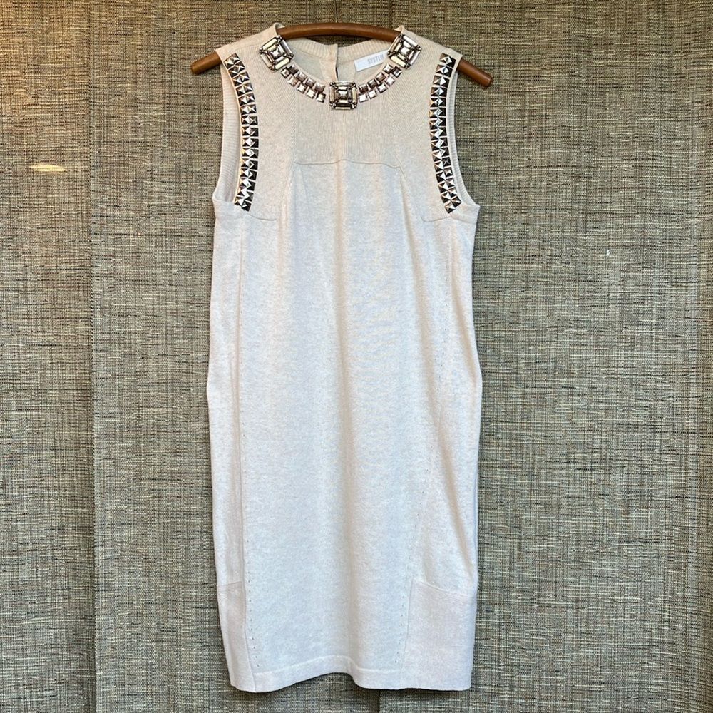 Vintage SYSTEM angora cashmere blend sheath Dress with Embellished Details